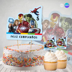 Cake topper canva adorno torta imprimible avengers superheroes tukit - comprar online