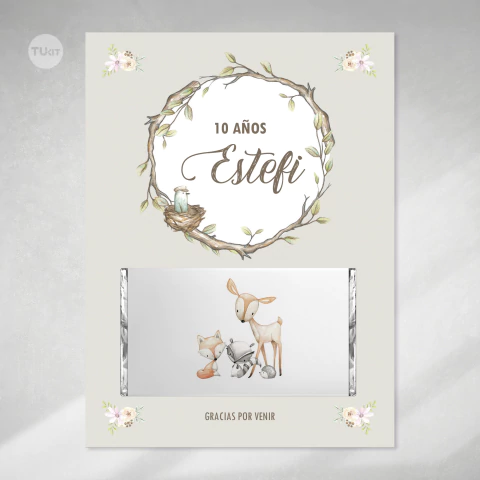 Tarjetón porta chocolatín imprimible woodland animales del bosque tukit - comprar online