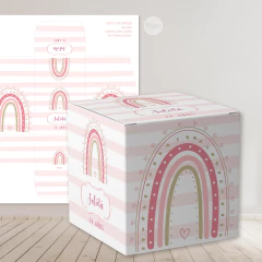 Caja cubo imprimible arcoiris rosa tukit