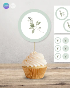 Adorno para cupcake, circulo multiuso, eucalipto florcita tukit - TuKit