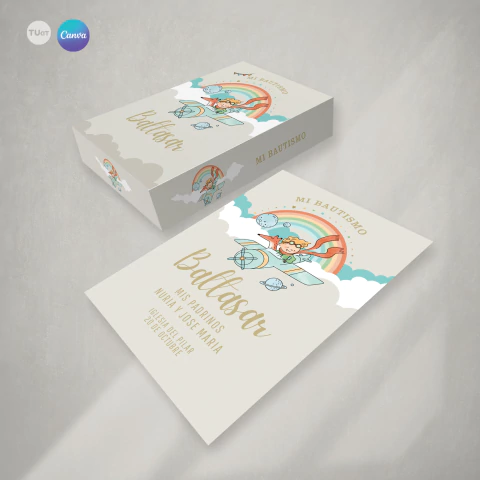 Estampita imprimible comunion, bautismo el principito, tarjeta y caja tukit - comprar online