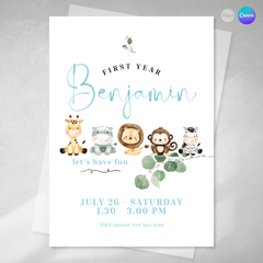 Invitación animals party, invitaciones editables canva, invitaciones animales de la selva acuarela, jungle party - comprar online