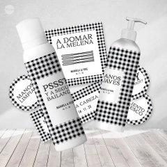 Kit imprimible baño sos vichy negro y blanco tukit