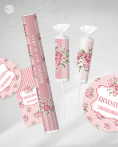 Kit imprimible flores rosas candy bar 15 años eventos tukit