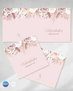 Tarjeta imprimible regalo hojas flores boho 28 x 14 cm en internet