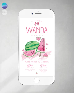 Invitacion sandias acuarela texto editable canva cumples watermelon tukit - comprar online