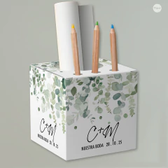 Caja cubo porta lápices imprimible hojas eucalipto tukit - comprar online