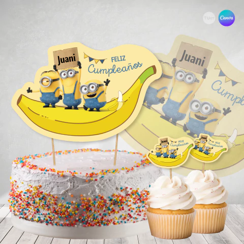 Cake topper canva adorno torta imprimible minions tukit - comprar online