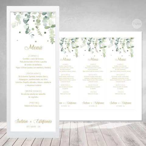 Menu imprimible bodas wedding eventos eucalipto tukit