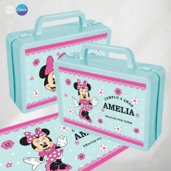 Etiqueta valijita imprimible, minnie rosa verde, printable label favor box tukit en internet