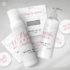 Kit imprimible canasta para baño emergencia textura marmol rosa tukit