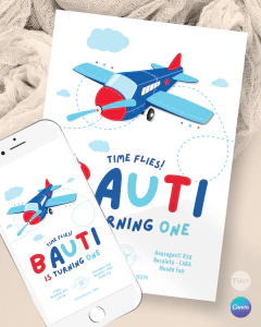 Invitacion aviones texto editable canva tukit