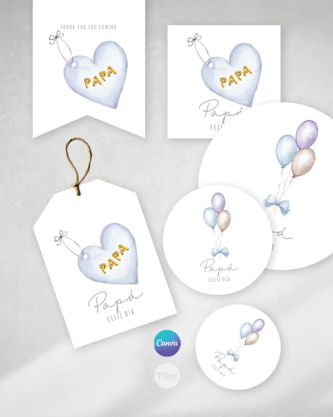 Mini kit imprimible corazon celeste globo dorado tukit - comprar online