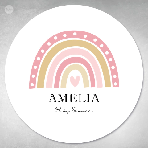 Bunting banner circular digital imprimible backdrop arcoiris rosa tukit