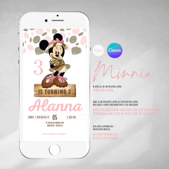 Invitacion editable minnie safari, invitaciones canva editable, cumple minnie, birthday minnie, invitation template - comprar online