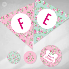 Kit imprimible flores verde fuxia candy bar tukit