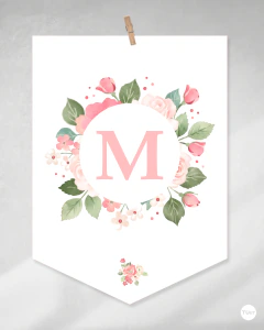 Banderines imprimibles flores rosas, banderín, cumpleaños y eventos, abecedario tukit