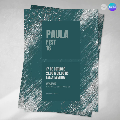 Invitación texto editable canva, textura pincelada glitter, invitation template - comprar online