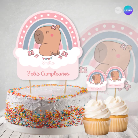 Cake topper canva adorno torta imprimible capibara tukit - comprar online