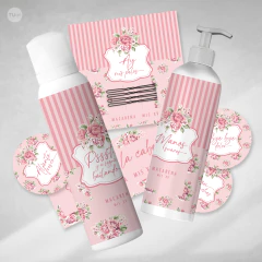 Kit imprimible baño canasta s.o.s. shabby flores rosas tukit - comprar online