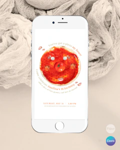 Invitación pizza party, invitaciones editables canva, invitaciones pizza party - TuKit