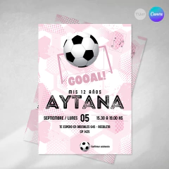 Invitacion editable futbol, invitaciones canva editable, cumple futbol rosa, birthday futbol, invitation template