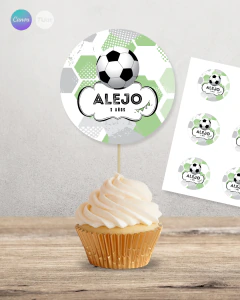 Adorno para cupcake, circulo multiuso, futbol verde tukit - TuKit