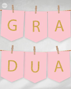 Banderin imprimible egresados rosa glitter dorado tukit - comprar online