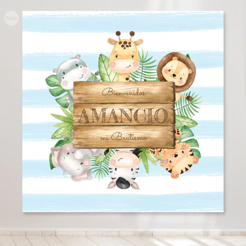 Bunting banner cuadrado digital imprimible backdrop animales selva tukit