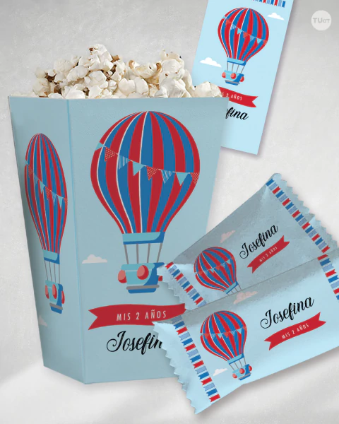 Kit imprimible globo aerostatico rojo azul celeste candy bar tukit - comprar online