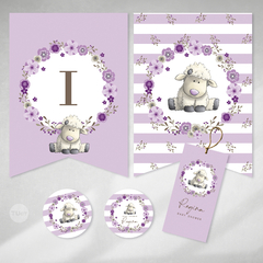 Kit imprimible oveja bebe flores lilas violetas tukit en internet