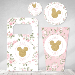 Kit imprimible minnie glitter dorado flores rosas tukit en internet