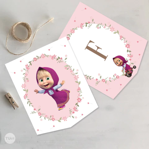 Pennant banner banderines masha y el oso flores tukit