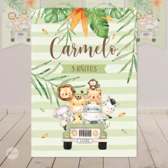 Kit imprimible animales de la selva acuarela verde naranja marron tukit - TuKit