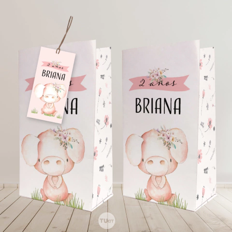 Kit imprimible animales de la granja cerdito chanchita flores rosas