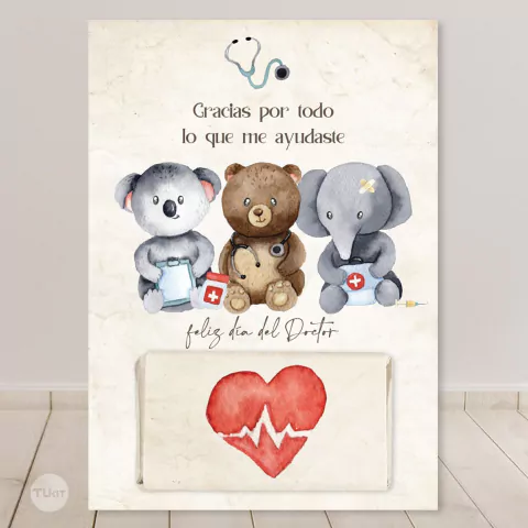 Tarjeton y envoltorio chocolatin imprimible dia del doctor tukit