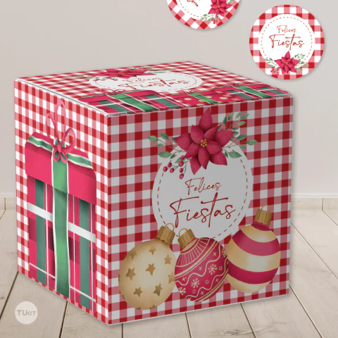 caja cubo imprimible navidad merry christmas, felices fiestas, party bundle, caja decorativa