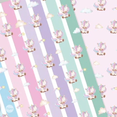 Kit imprimible unicornios acuarelas rayas pasteles tukit