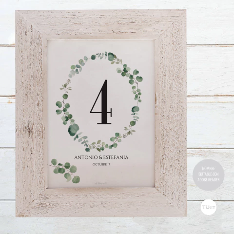 Numeros de mesa imprimibles hojas eucalipto tukit