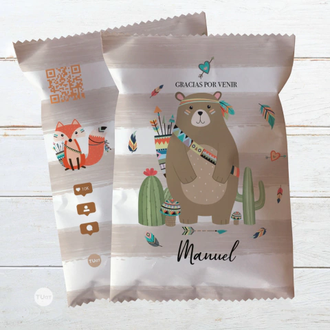 chip bag, chipsbag imprimible, bosque tribal party bundle