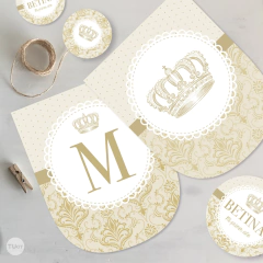 kit imprimible corona, coronita dorada, bulgaro, dots, texturas, cumpleaños con coronitas
