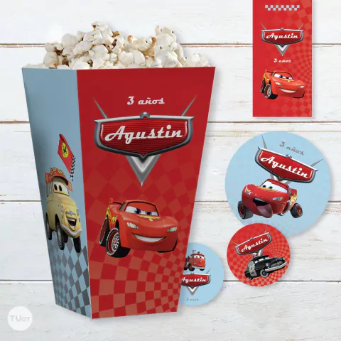 Kit imprimible cars rayo mcqueen autos candy bar tukit