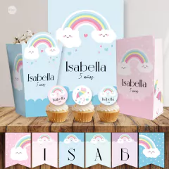 Kit imprimible arcoiris nubes lluvia corazones candy bar