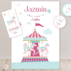 kit imprimible calesita, carousel, caballos de calesita, parque de diversiones, carousel party bundle, cumpleaños, bolsa golosinera, carousel rosa y verde