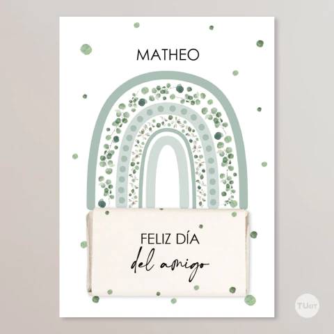 Tarjeton y envoltorio chocolatin imprimible eucalipto arcoiris tukit