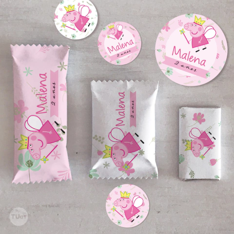 kit imprimible peppa pig, flores, hada, rosa, florcitas, cerdita, peppa, cumpleaños, candy bar, banderin