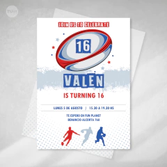 Kit imprimible rugby rojo azul candy bar tukit - tienda online