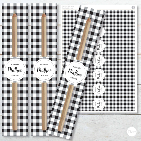 porta lapiz, porta lapices, imprimible souvenir, ragalo, vichy negro