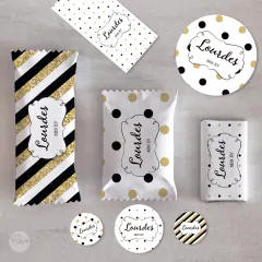 Kit imprimible glitter dorado negro candy bar tukit - comprar online