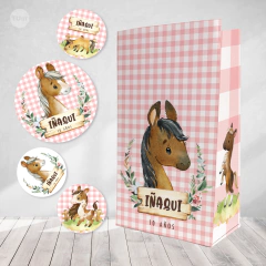 Kit imprimible caballos acuarelas rosa tukit - TuKit